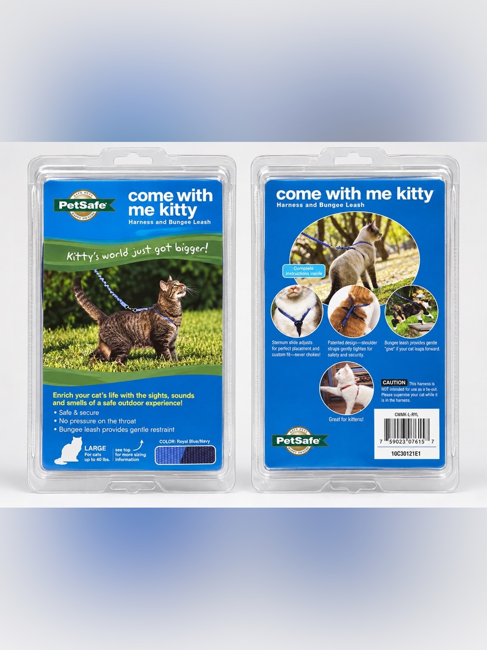 PetSafe Come With Me Kitty Cat Harness & Bungee Leash, SZ Large Blue
